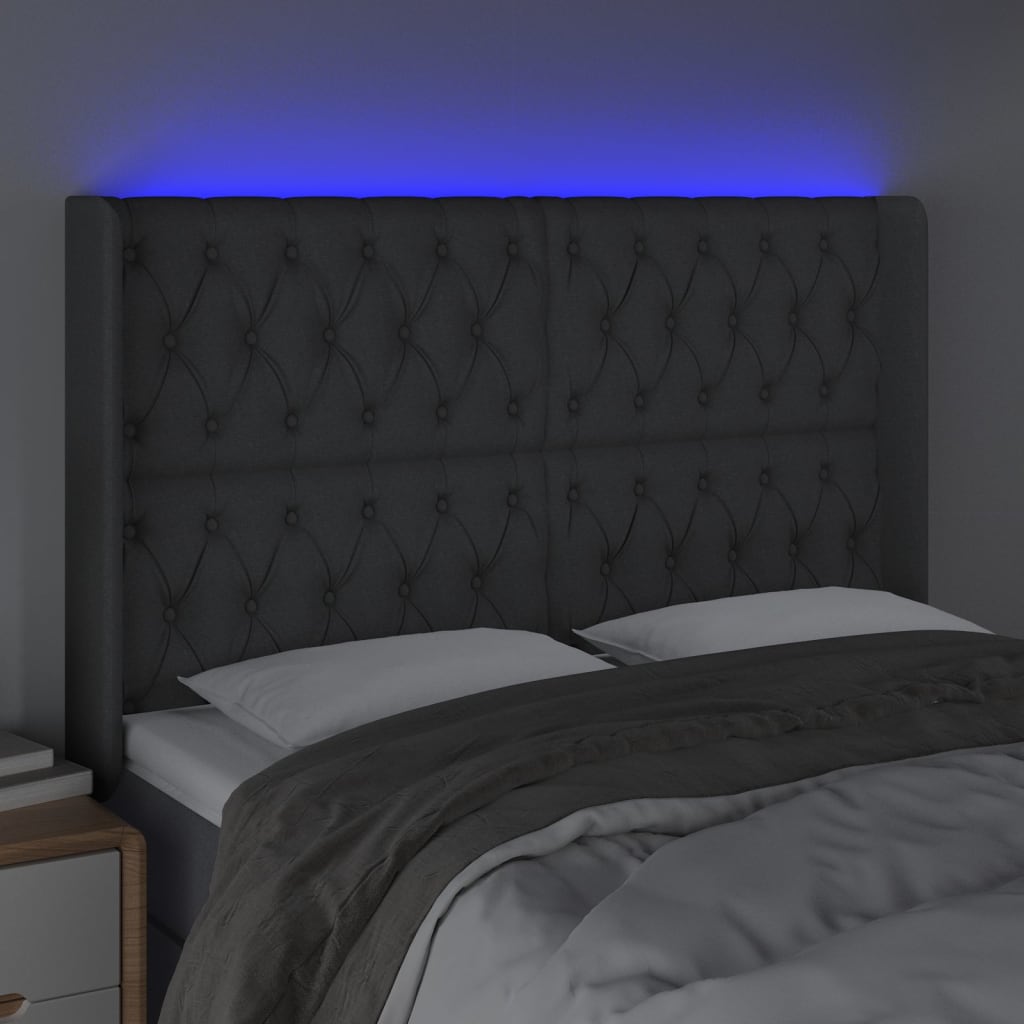 Hoofdbord LED 163x16x118/128 cm stof donkergrijs is nu te koop bij PeponiXL, paradijselijk wonen!