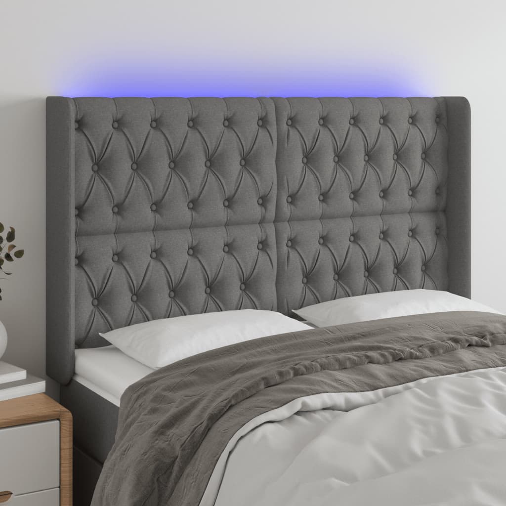 Hoofdbord LED 163x16x118/128 cm stof donkergrijs is nu te koop bij PeponiXL, paradijselijk wonen!