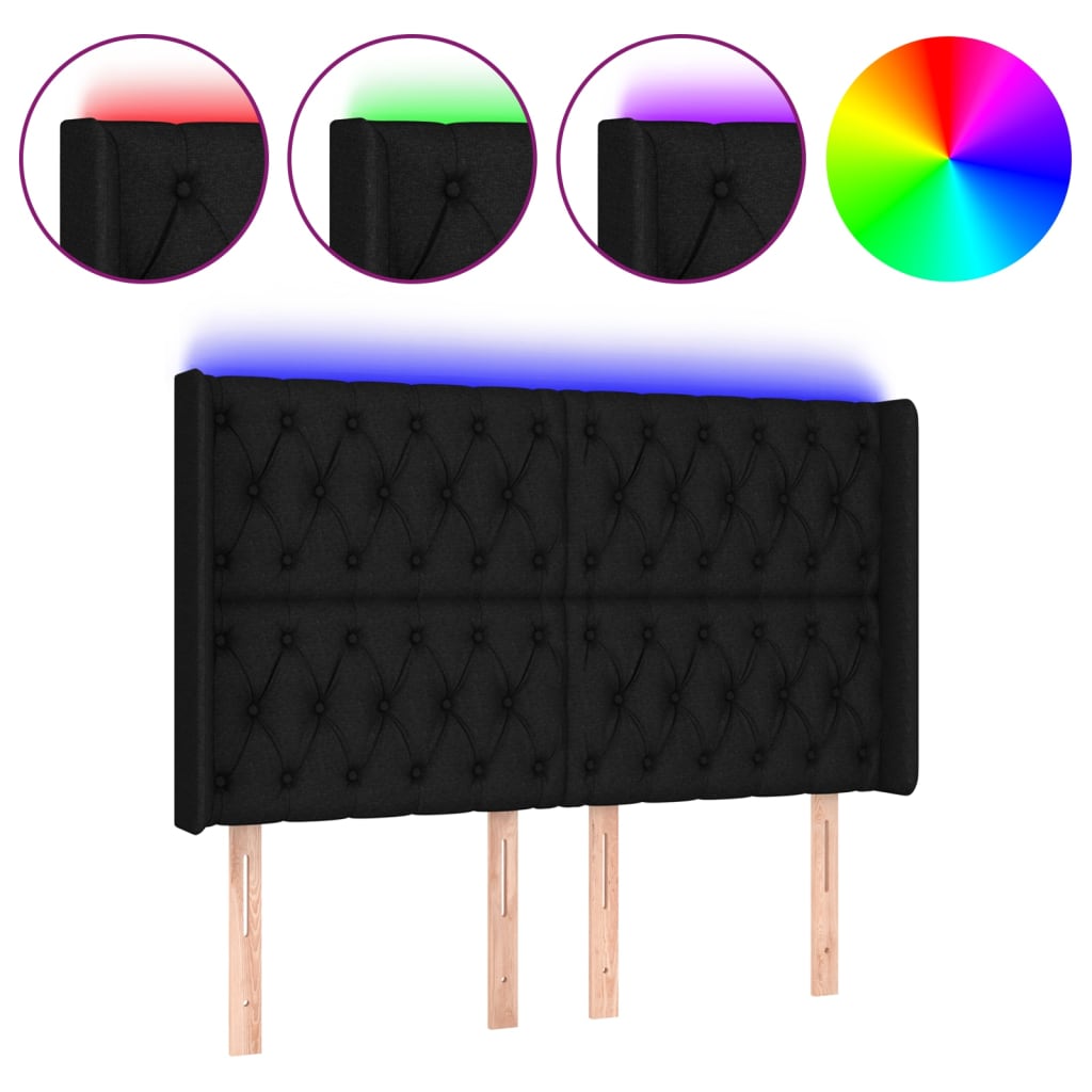 Hoofdbord LED 163x16x118/128 cm stof zwart is nu te koop bij PeponiXL, paradijselijk wonen!