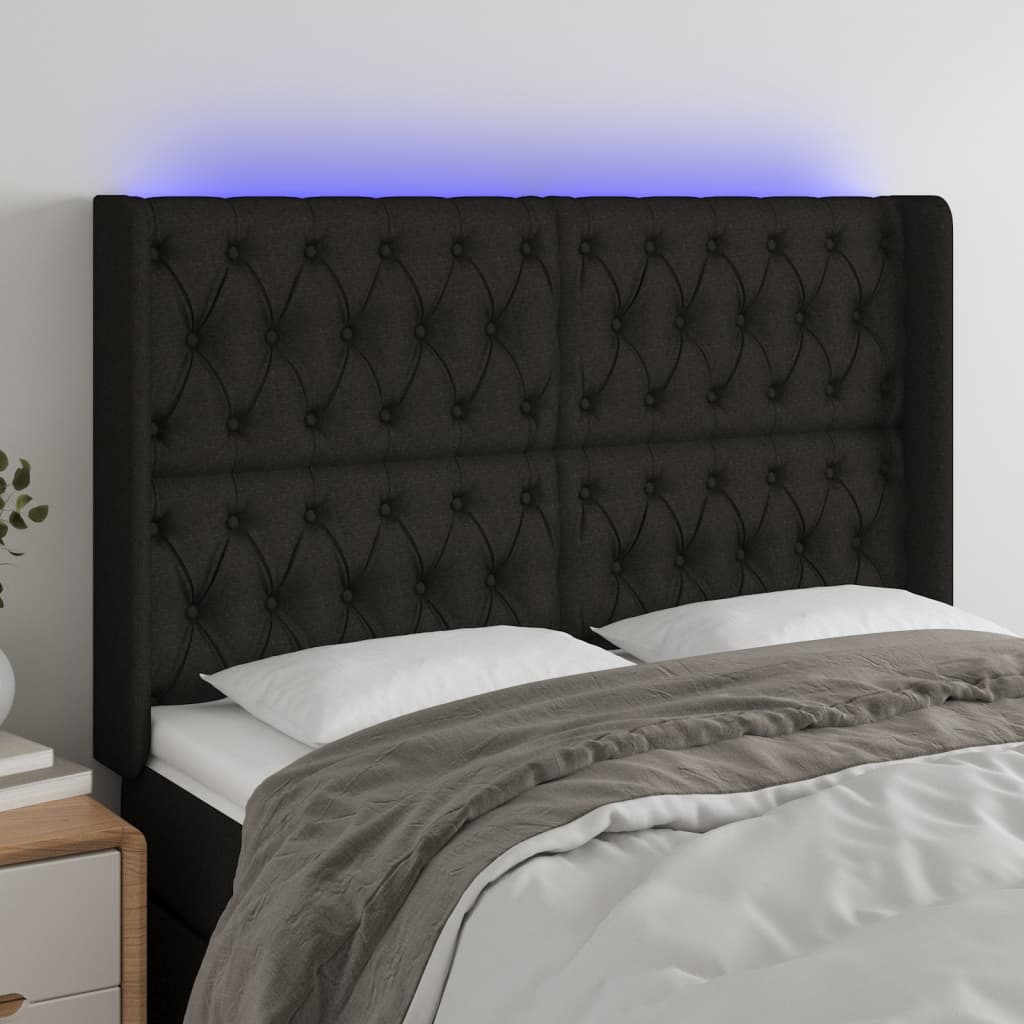 Hoofdbord LED 163x16x118/128 cm stof zwart is nu te koop bij PeponiXL, paradijselijk wonen!