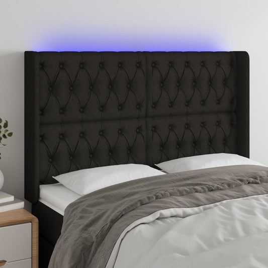 Hoofdbord LED 163x16x118/128 cm stof zwart is nu te koop bij PeponiXL, paradijselijk wonen!