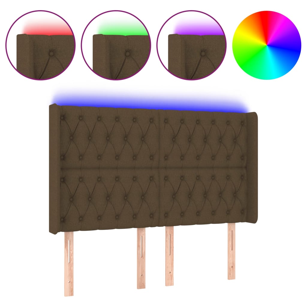 Hoofdbord LED 163x16x118/128 cm stof donkerbruin is nu te koop bij PeponiXL, paradijselijk wonen!