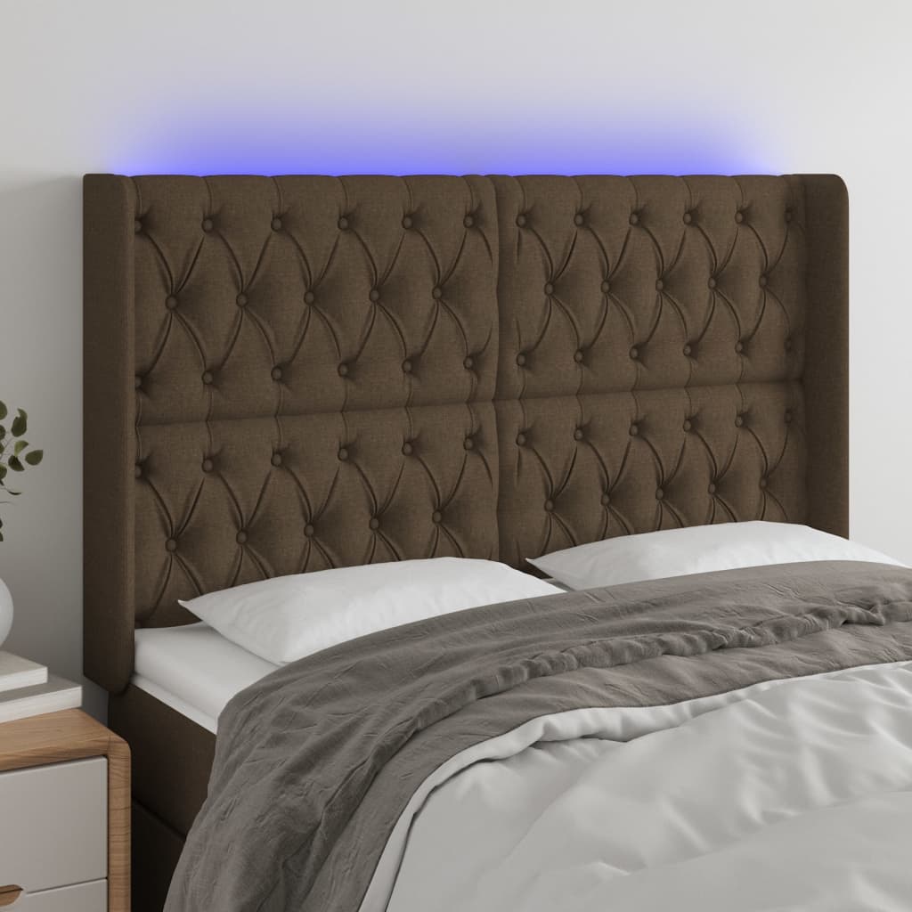 Hoofdbord LED 163x16x118/128 cm stof donkerbruin is nu te koop bij PeponiXL, paradijselijk wonen!