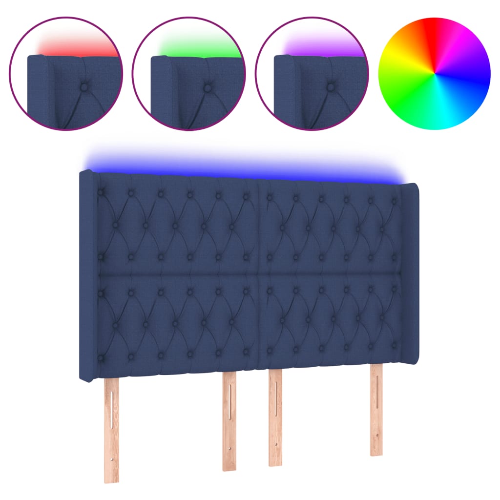 Hoofdbord LED 163x16x118/128 cm stof blauw is nu te koop bij PeponiXL, paradijselijk wonen!