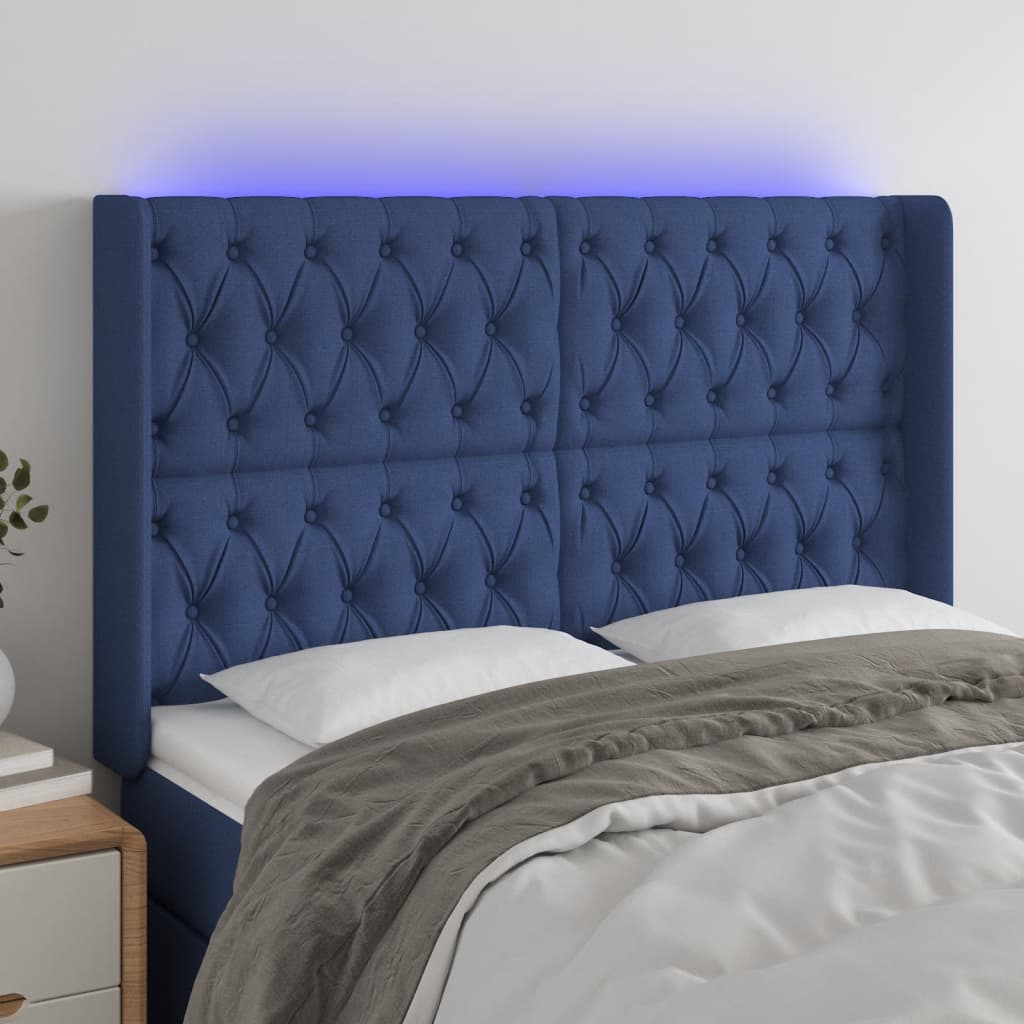 Hoofdbord LED 163x16x118/128 cm stof blauw is nu te koop bij PeponiXL, paradijselijk wonen!