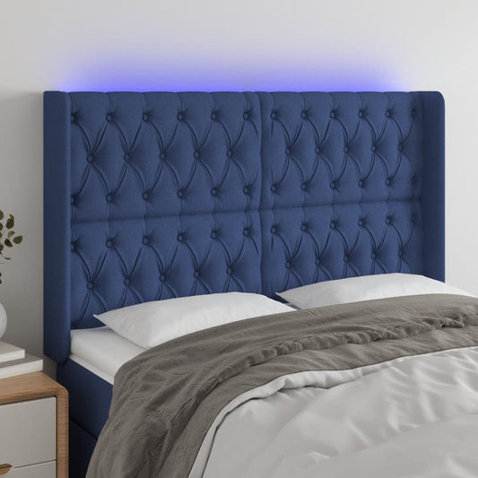 Hoofdbord LED 163x16x118/128 cm stof blauw is nu te koop bij PeponiXL, paradijselijk wonen!