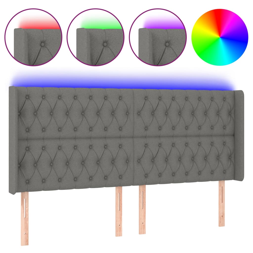 Hoofdbord LED 183x16x118/128 cm stof donkergrijs is nu te koop bij PeponiXL, paradijselijk wonen!