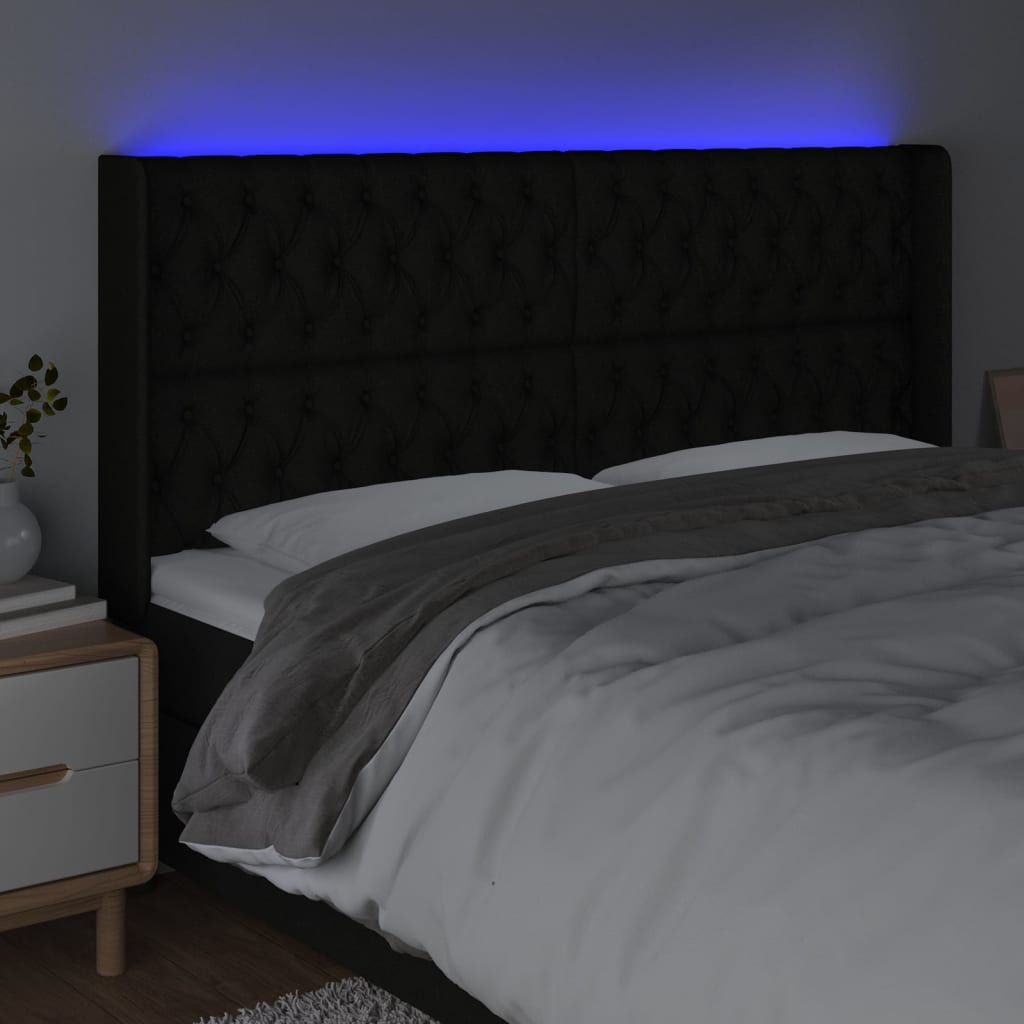 Hoofdbord LED 183x16x118/128 cm stof zwart is nu te koop bij PeponiXL, paradijselijk wonen!