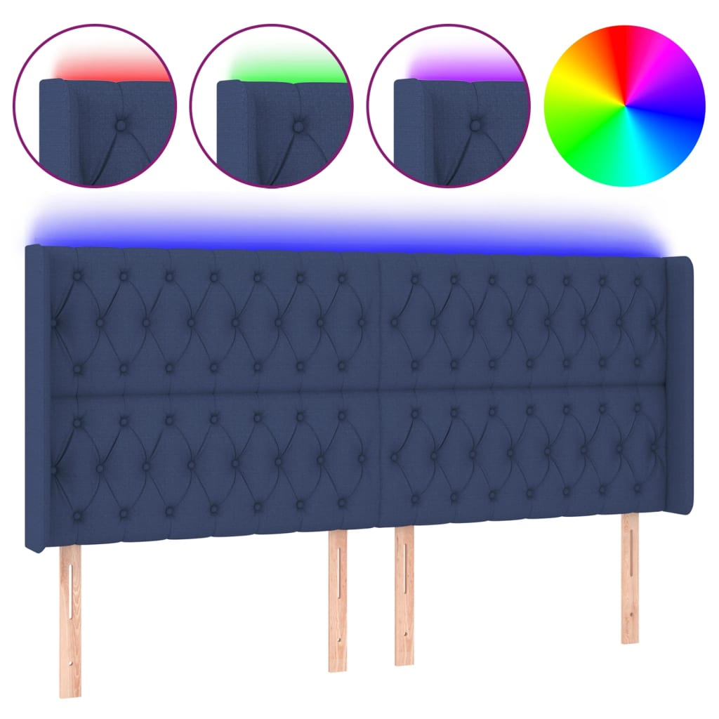 Hoofdbord LED 183x16x118/128 cm stof blauw is nu te koop bij PeponiXL, paradijselijk wonen!
