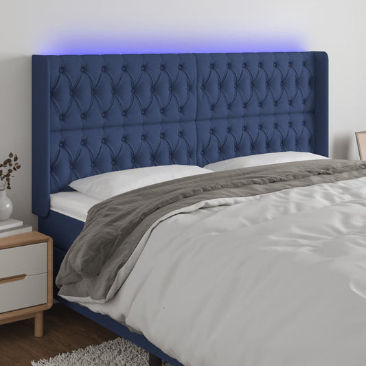 Hoofdbord LED 183x16x118/128 cm stof blauw is nu te koop bij PeponiXL, paradijselijk wonen!