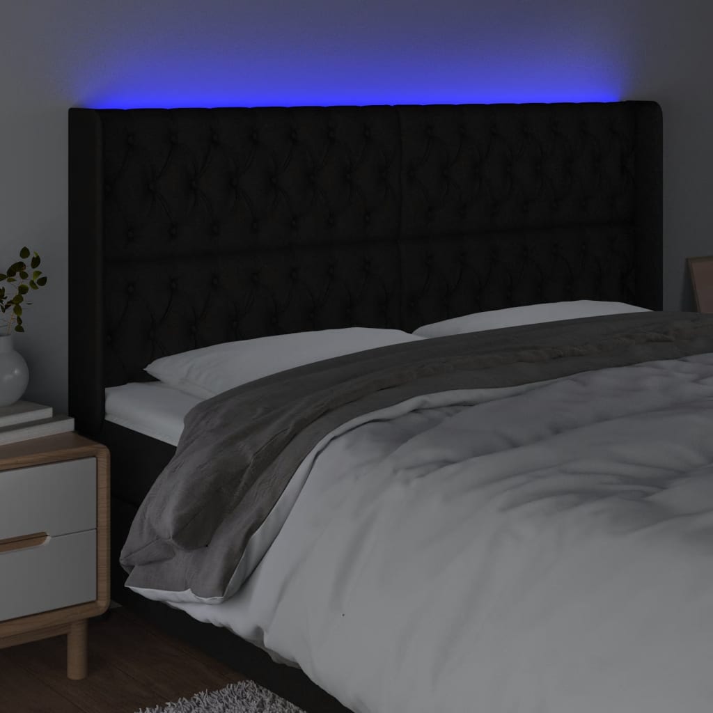 Hoofdbord LED 203x16x118/128 cm stof zwart is nu te koop bij PeponiXL, paradijselijk wonen!
