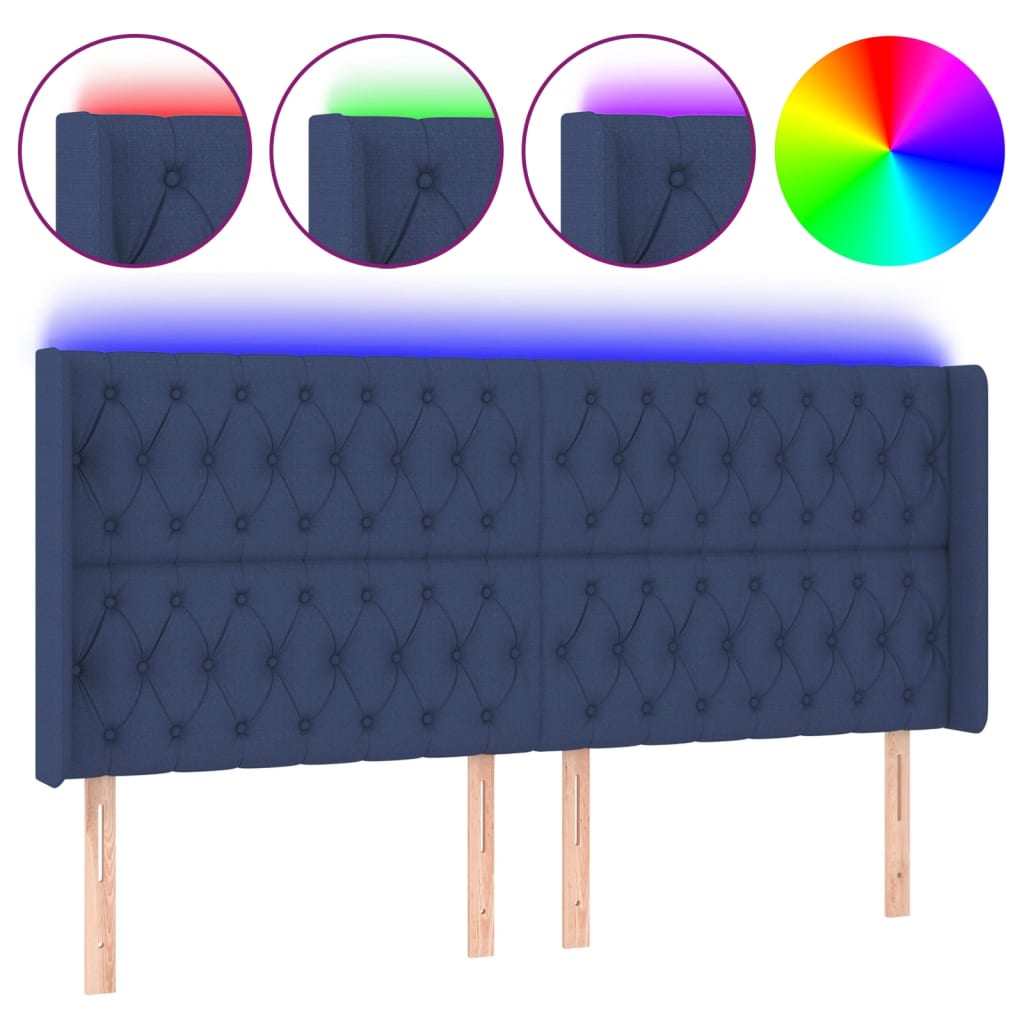 Hoofdbord LED 203x16x118/128 cm stof blauw is nu te koop bij PeponiXL, paradijselijk wonen!