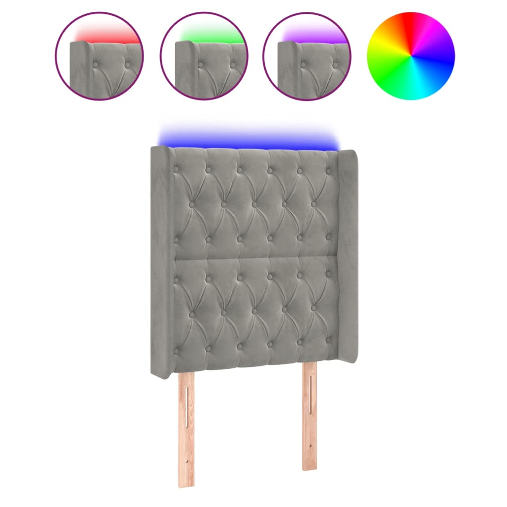 Hoofdbord LED 83x16x118/128 cm fluweel lichtgrijs is nu te koop bij PeponiXL, paradijselijk wonen!