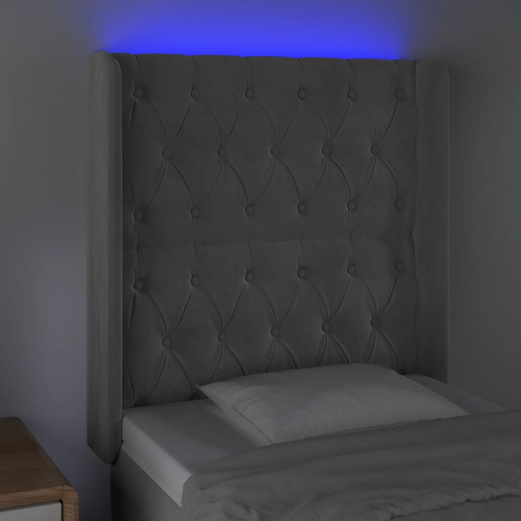 Hoofdbord LED 83x16x118/128 cm fluweel lichtgrijs is nu te koop bij PeponiXL, paradijselijk wonen!