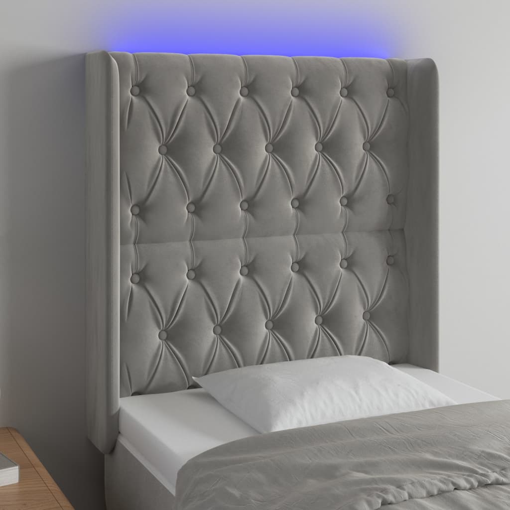 Hoofdbord LED 83x16x118/128 cm fluweel lichtgrijs is nu te koop bij PeponiXL, paradijselijk wonen!