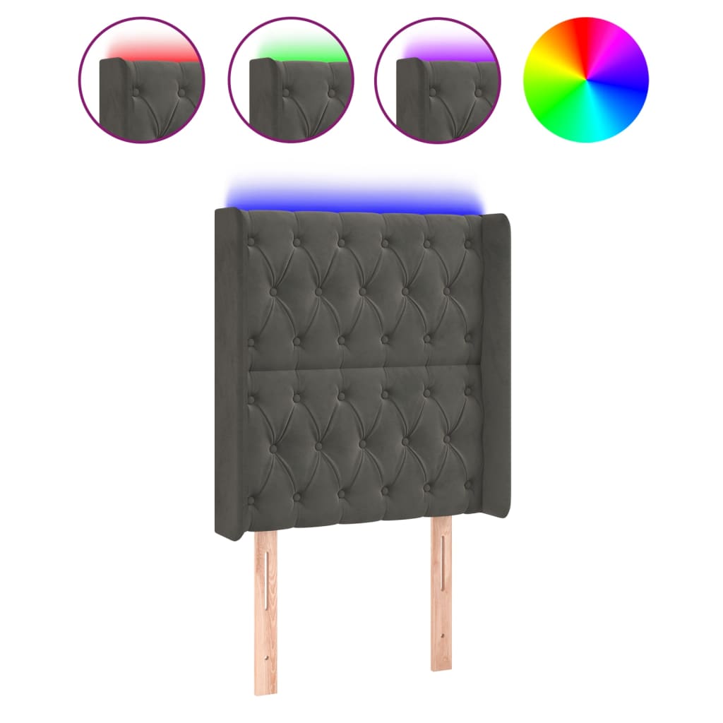 Hoofdbord LED 83x16x118/128 cm fluweel donkergrijs is nu te koop bij PeponiXL, paradijselijk wonen!