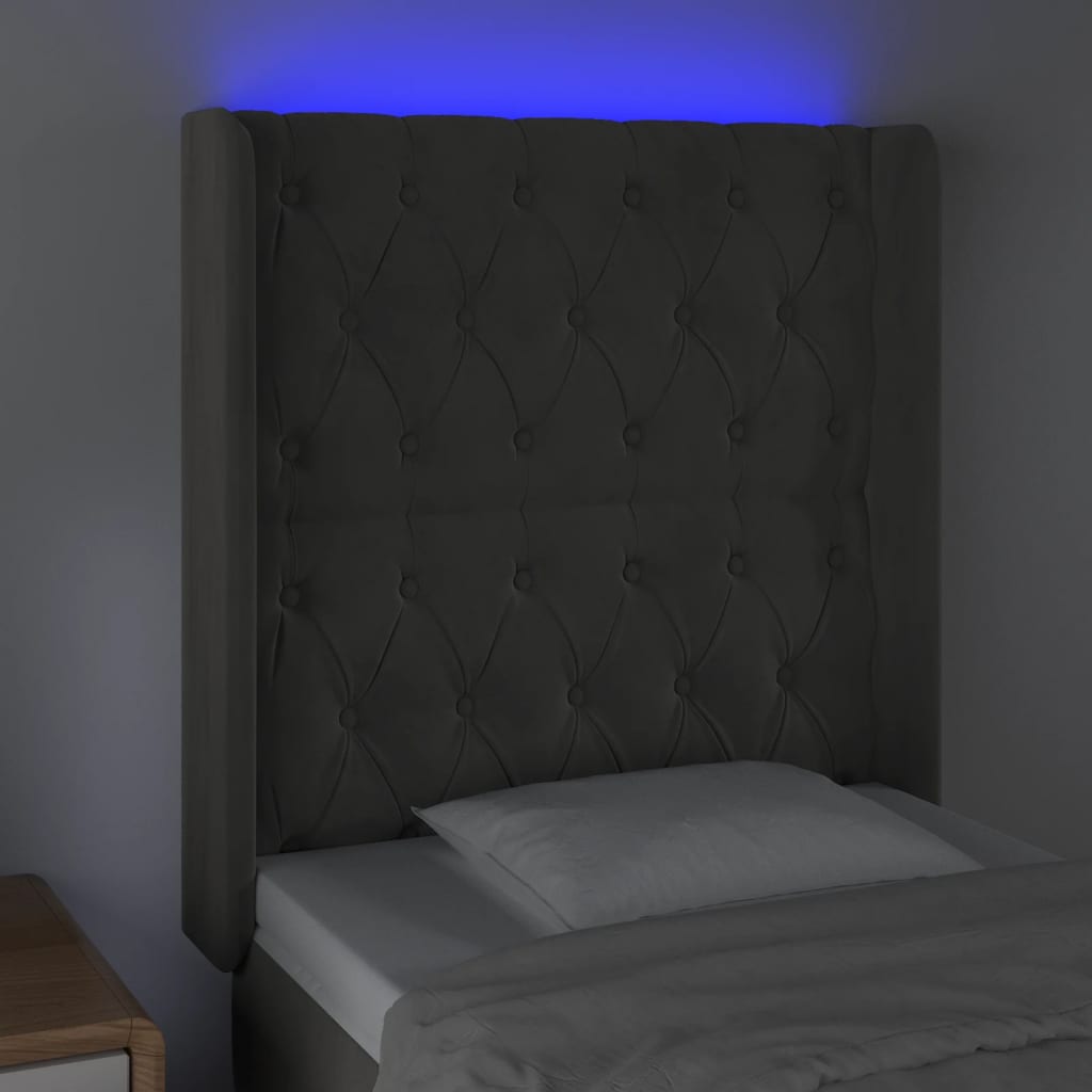 Hoofdbord LED 83x16x118/128 cm fluweel donkergrijs is nu te koop bij PeponiXL, paradijselijk wonen!