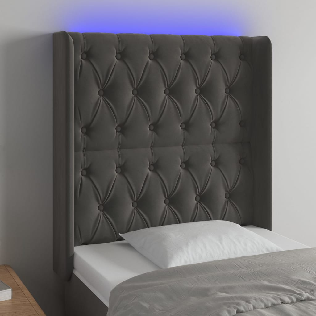 Hoofdbord LED 83x16x118/128 cm fluweel donkergrijs is nu te koop bij PeponiXL, paradijselijk wonen!
