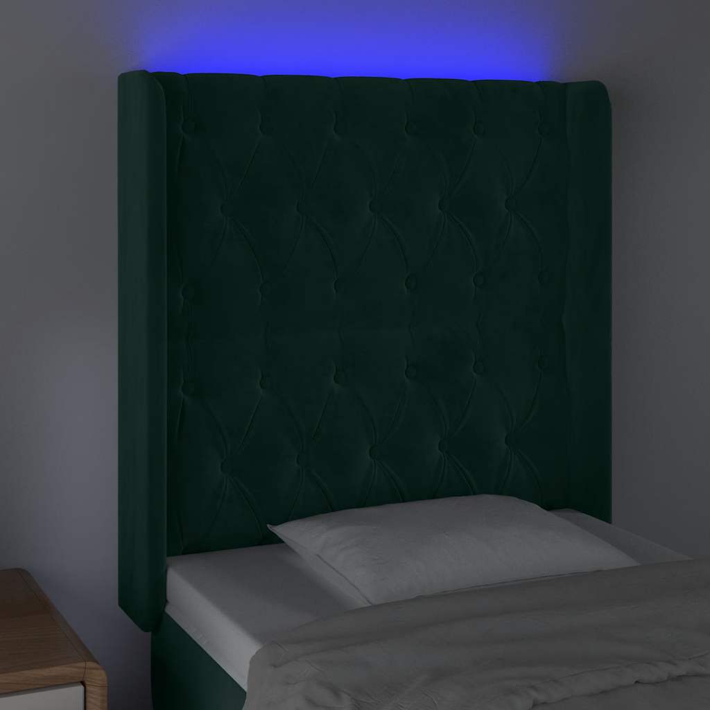 Hoofdbord LED 83x16x118/128 cm fluweel donkergroen is nu te koop bij PeponiXL, paradijselijk wonen!