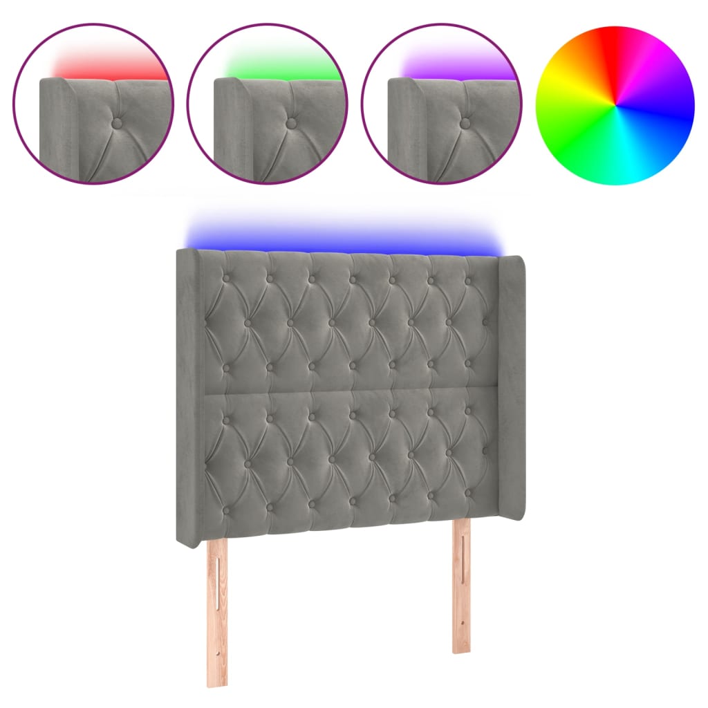 Hoofdbord LED 93x16x118/128 cm fluweel lichtgrijs is nu te koop bij PeponiXL, paradijselijk wonen!