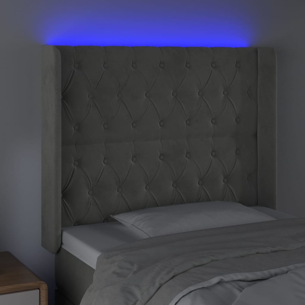 Hoofdbord LED 93x16x118/128 cm fluweel lichtgrijs is nu te koop bij PeponiXL, paradijselijk wonen!