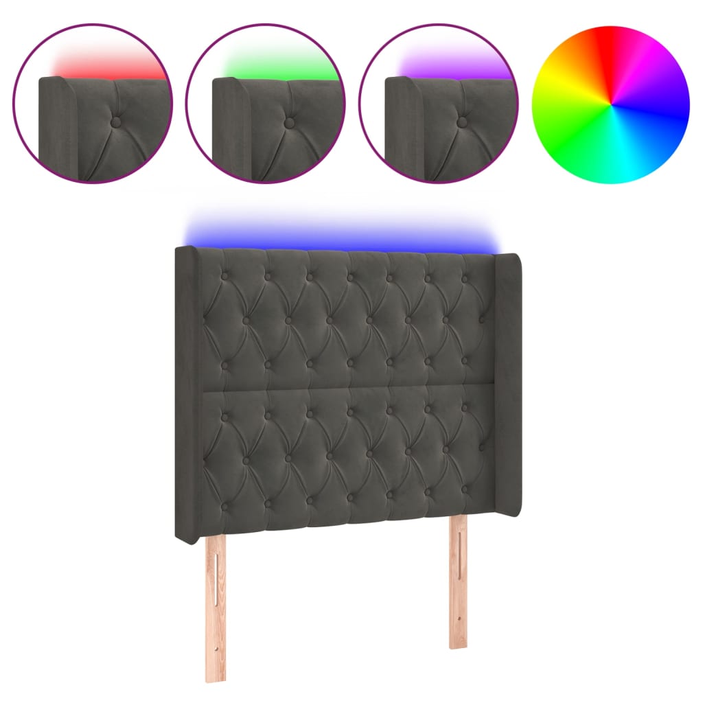 Hoofdbord LED 93x16x118/128 cm fluweel donkergrijs is nu te koop bij PeponiXL, paradijselijk wonen!