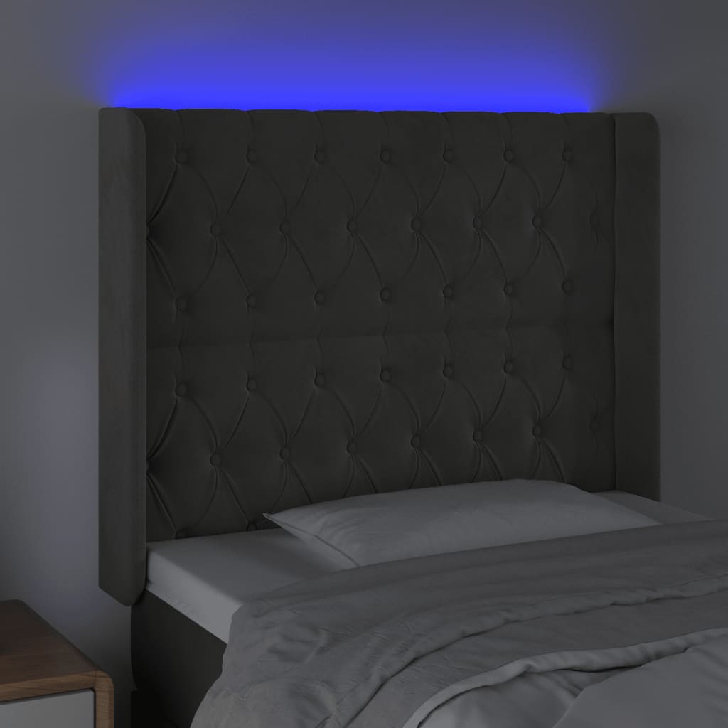 Hoofdbord LED 93x16x118/128 cm fluweel donkergrijs is nu te koop bij PeponiXL, paradijselijk wonen!