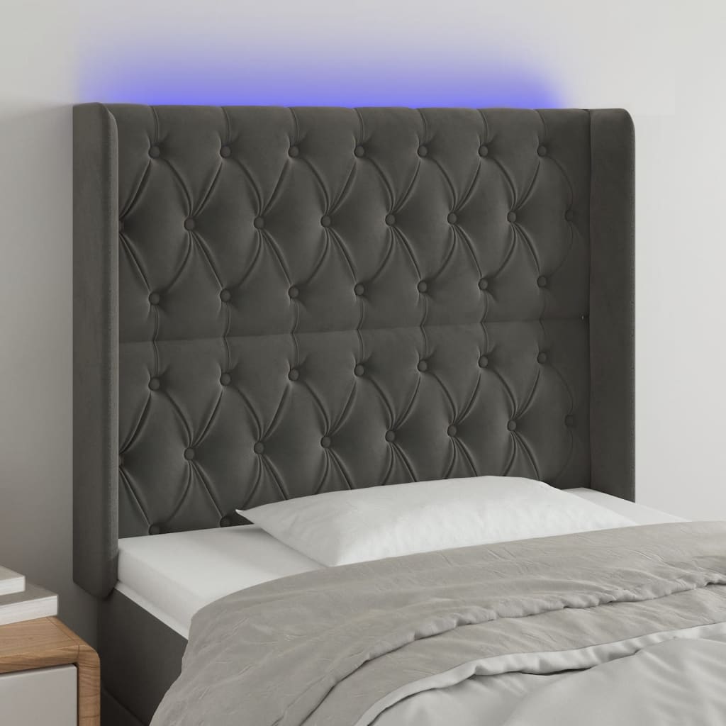 Hoofdbord LED 93x16x118/128 cm fluweel donkergrijs is nu te koop bij PeponiXL, paradijselijk wonen!