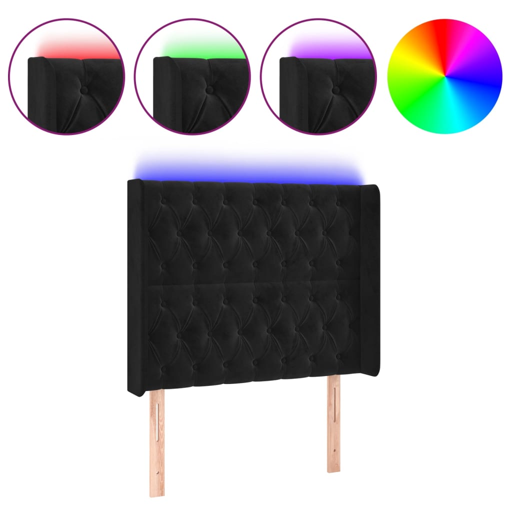 Hoofdbord LED 93x16x118/128 cm fluweel zwart is nu te koop bij PeponiXL, paradijselijk wonen!