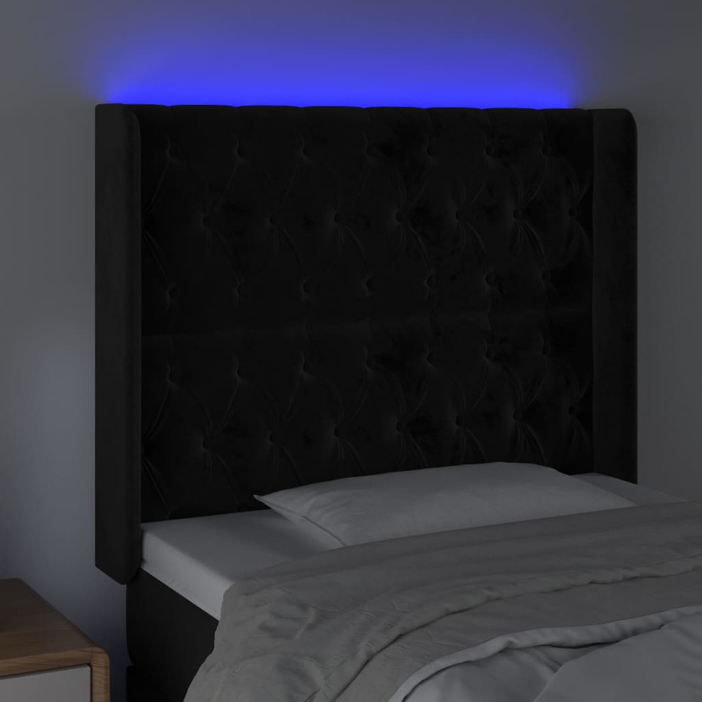Hoofdbord LED 93x16x118/128 cm fluweel zwart is nu te koop bij PeponiXL, paradijselijk wonen!