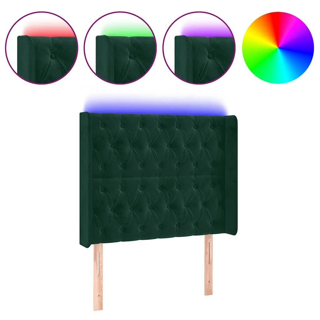 Hoofdbord LED 93x16x118/128 cm fluweel donkergroen is nu te koop bij PeponiXL, paradijselijk wonen!