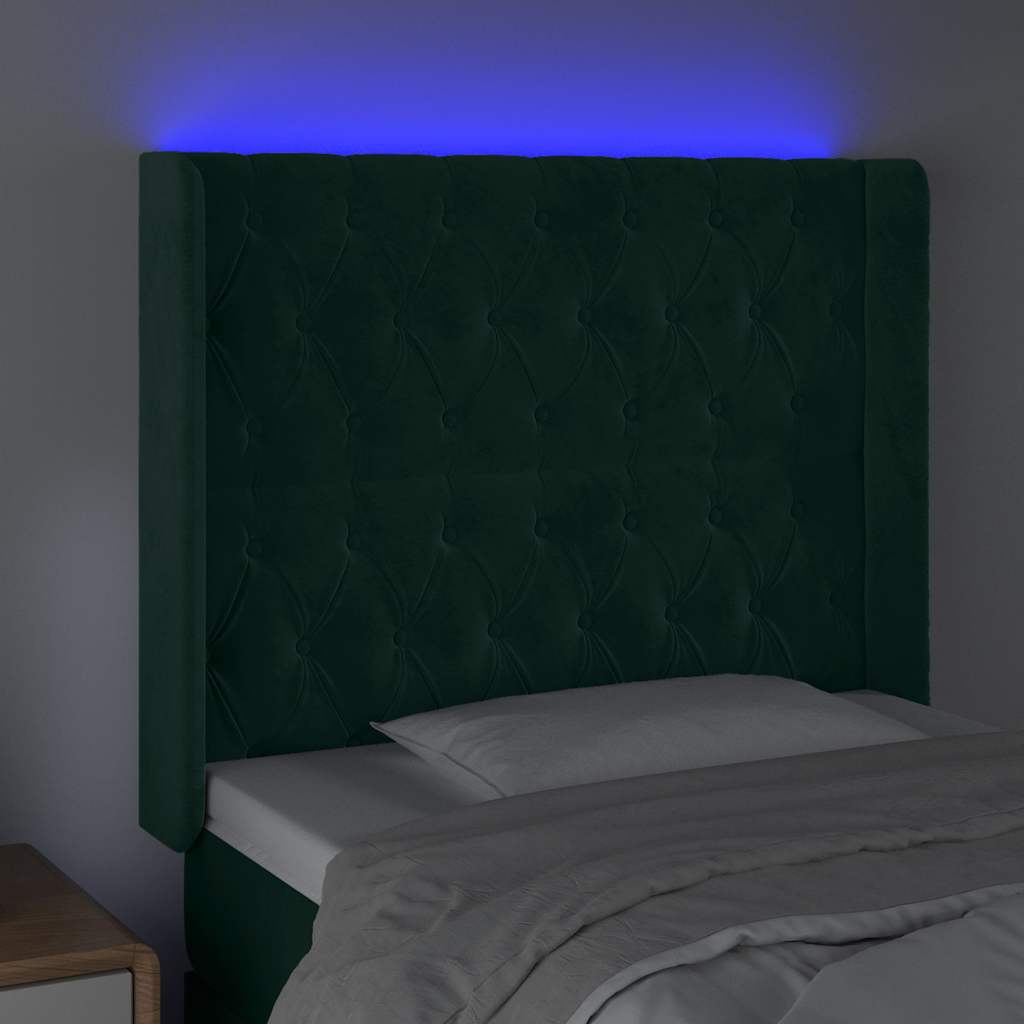 Hoofdbord LED 93x16x118/128 cm fluweel donkergroen is nu te koop bij PeponiXL, paradijselijk wonen!