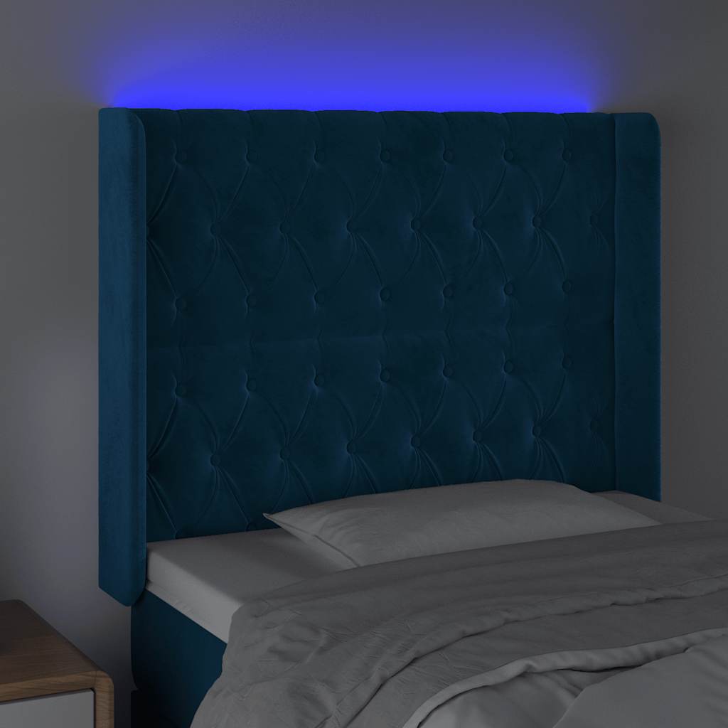 Hoofdbord LED 93x16x118/128 cm fluweel donkerblauw is nu te koop bij PeponiXL, paradijselijk wonen!