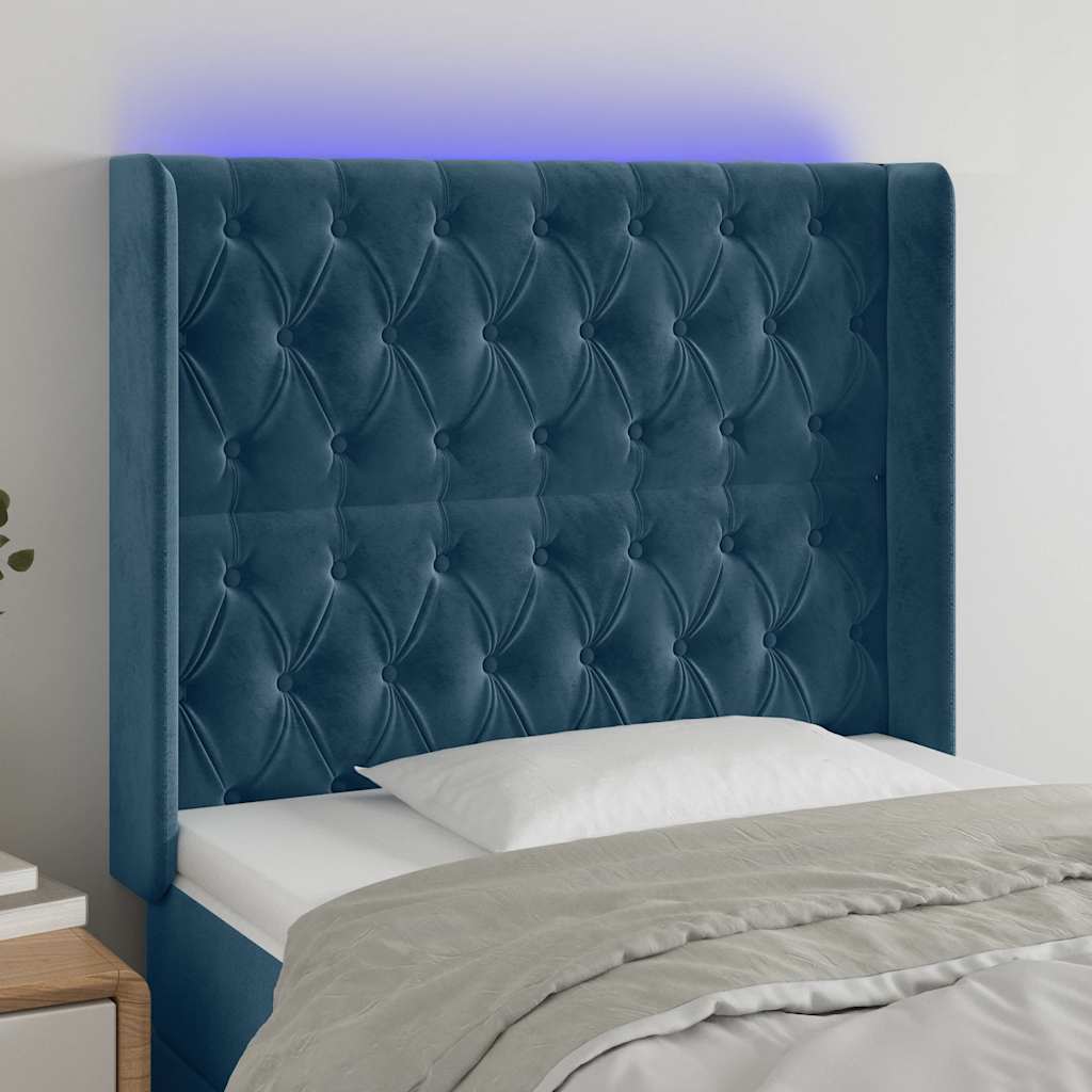 Hoofdbord LED 93x16x118/128 cm fluweel donkerblauw is nu te koop bij PeponiXL, paradijselijk wonen!