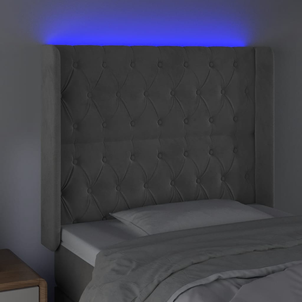 Hoofdbord LED 103x16x118/128 cm fluweel lichtgrijs is nu te koop bij PeponiXL, paradijselijk wonen!