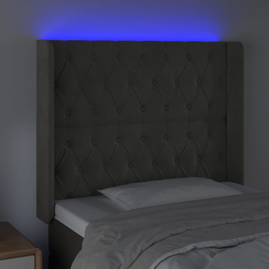 Hoofdbord LED 103x16x118/128 cm fluweel donkergrijs is nu te koop bij PeponiXL, paradijselijk wonen!