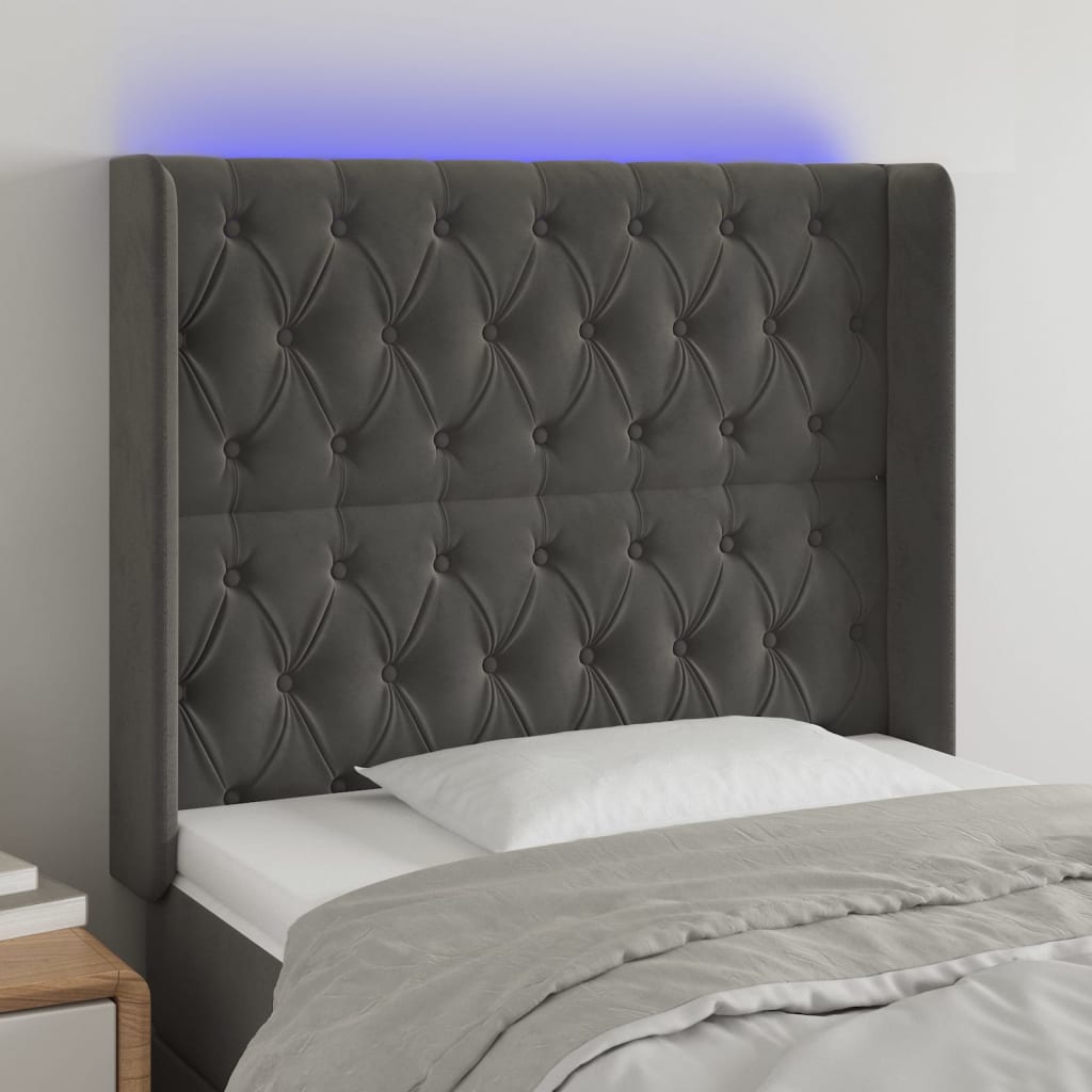 Hoofdbord LED 103x16x118/128 cm fluweel donkergrijs is nu te koop bij PeponiXL, paradijselijk wonen!