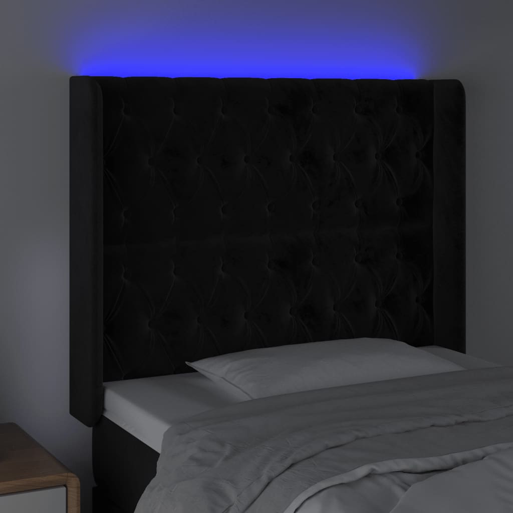 Hoofdbord LED 103x16x118/128 cm fluweel zwart is nu te koop bij PeponiXL, paradijselijk wonen!