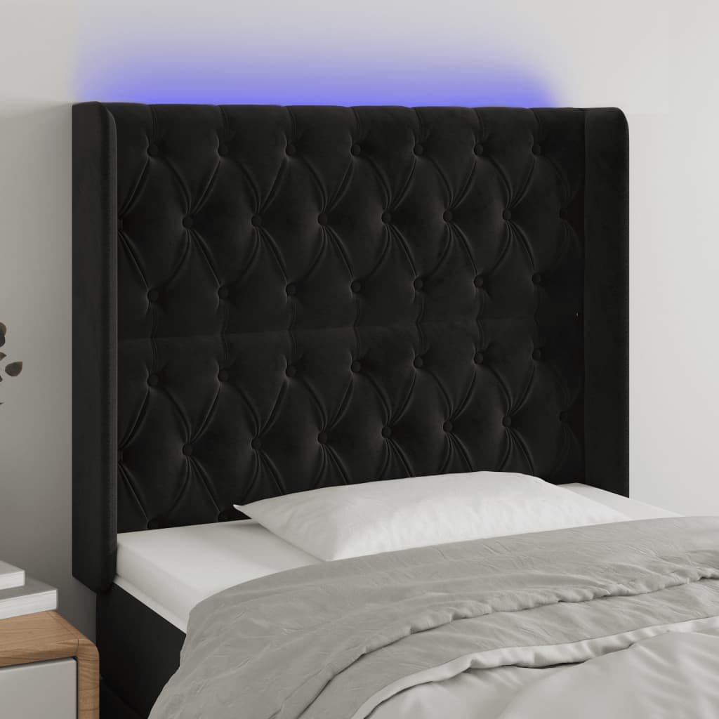 Hoofdbord LED 103x16x118/128 cm fluweel zwart is nu te koop bij PeponiXL, paradijselijk wonen!
