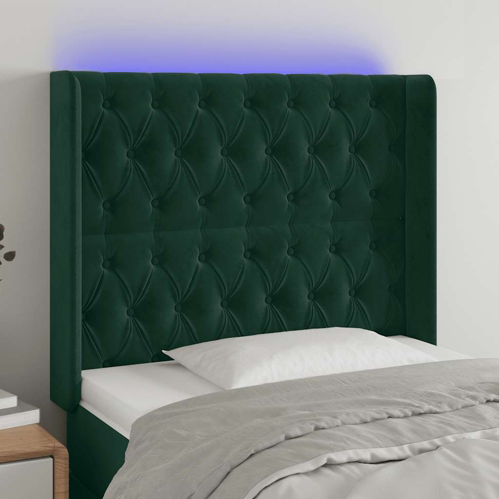 Hoofdbord LED 103x16x118/128 cm fluweel donkergroen is nu te koop bij PeponiXL, paradijselijk wonen!