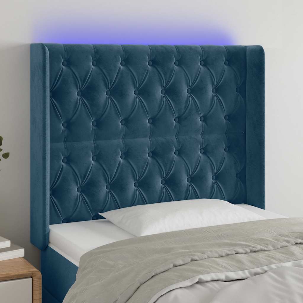 Hoofdbord LED 103x16x118/128 cm fluweel donkerblauw is nu te koop bij PeponiXL, paradijselijk wonen!