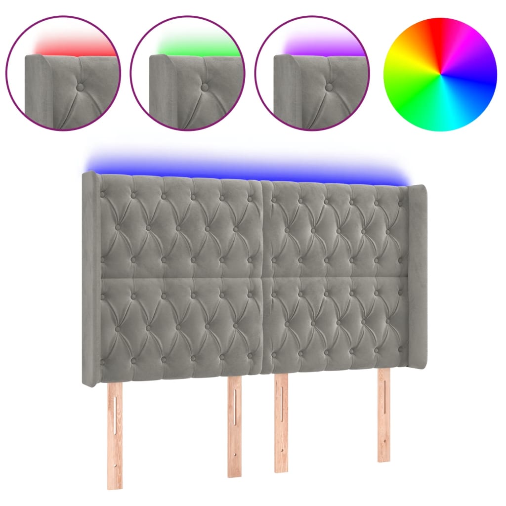 Hoofdbord LED 147x16x118/128 cm fluweel lichtgrijs is nu te koop bij PeponiXL, paradijselijk wonen!