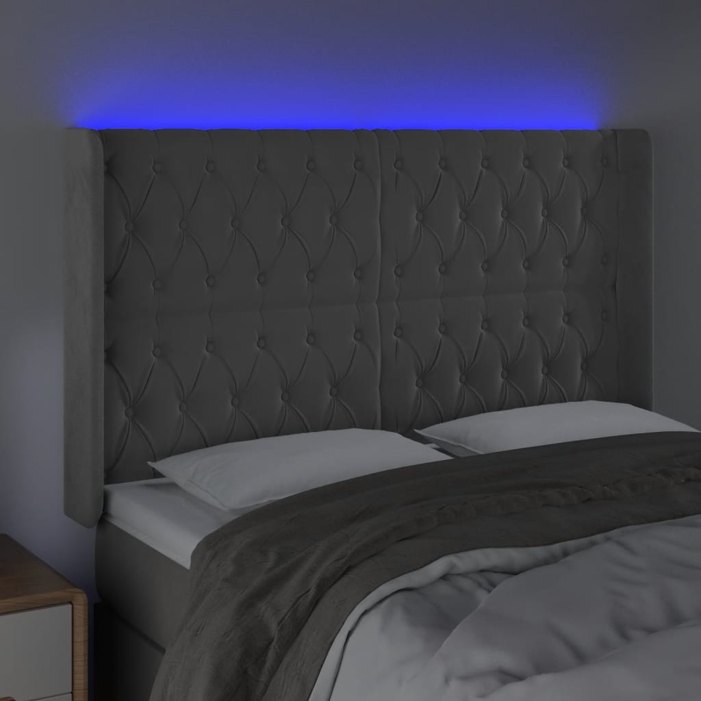 Hoofdbord LED 147x16x118/128 cm fluweel lichtgrijs is nu te koop bij PeponiXL, paradijselijk wonen!