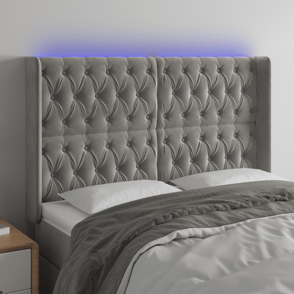 Hoofdbord LED 147x16x118/128 cm fluweel lichtgrijs is nu te koop bij PeponiXL, paradijselijk wonen!