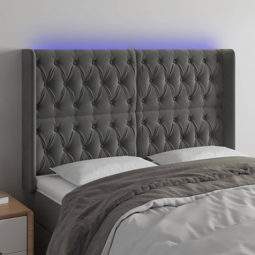 Hoofdbord LED 147x16x118/128 cm fluweel donkergrijs is nu te koop bij PeponiXL, paradijselijk wonen!