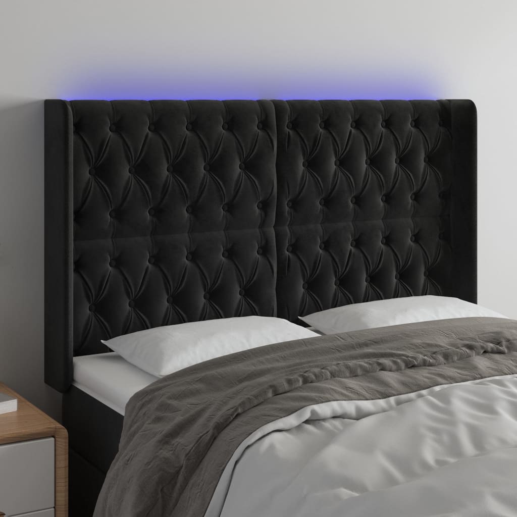 Hoofdbord LED 147x16x118/128 cm fluweel zwart is nu te koop bij PeponiXL, paradijselijk wonen!