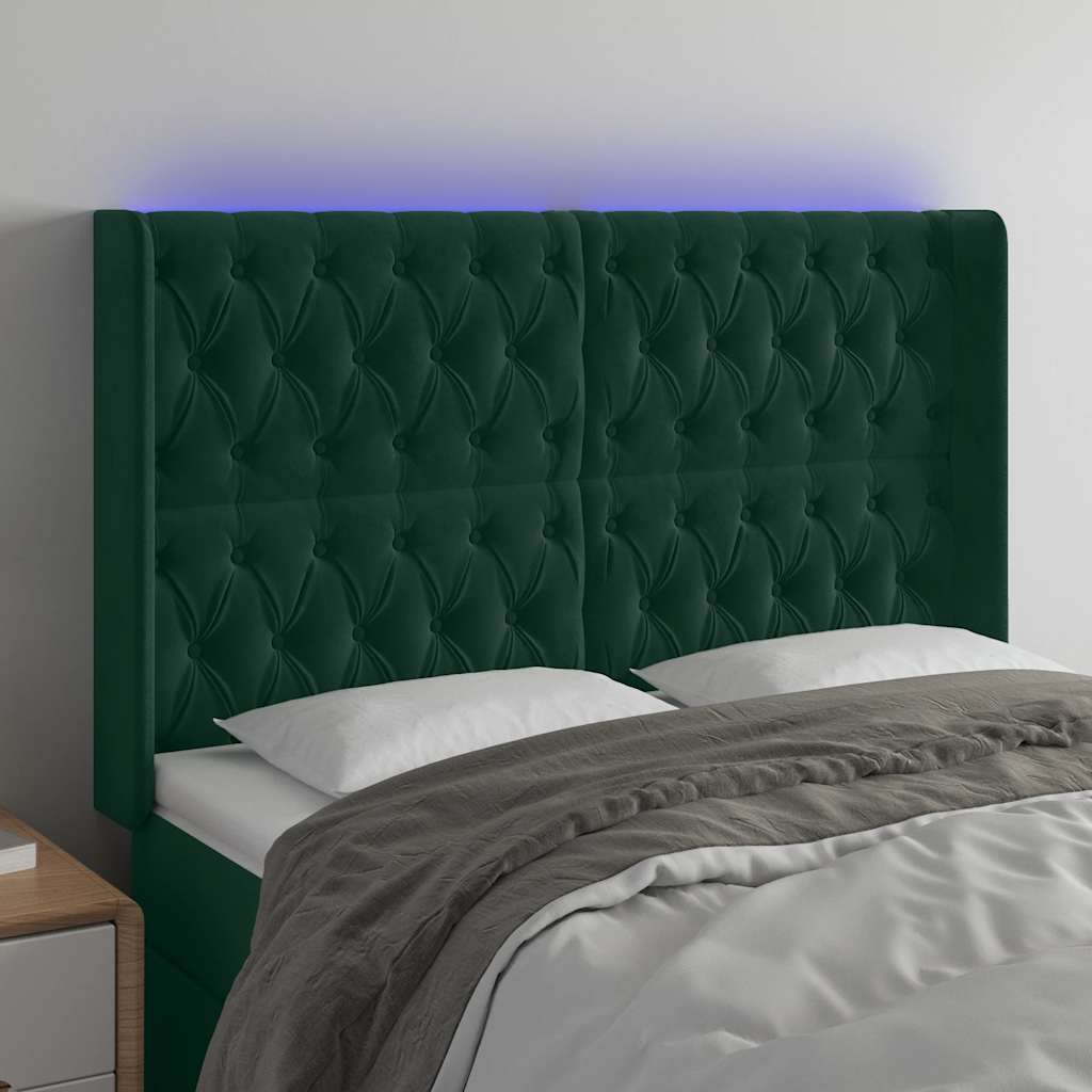Hoofdbord LED 147x16x118/128 cm fluweel donkergroen is nu te koop bij PeponiXL, paradijselijk wonen!