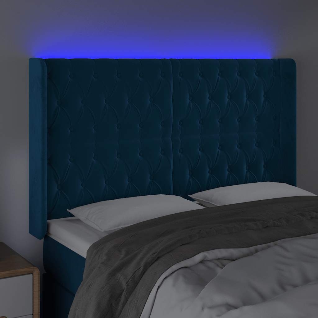 Hoofdbord LED 147x16x118/128 cm fluweel donkerblauw is nu te koop bij PeponiXL, paradijselijk wonen!