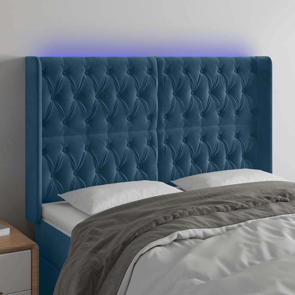 Hoofdbord LED 147x16x118/128 cm fluweel donkerblauw is nu te koop bij PeponiXL, paradijselijk wonen!