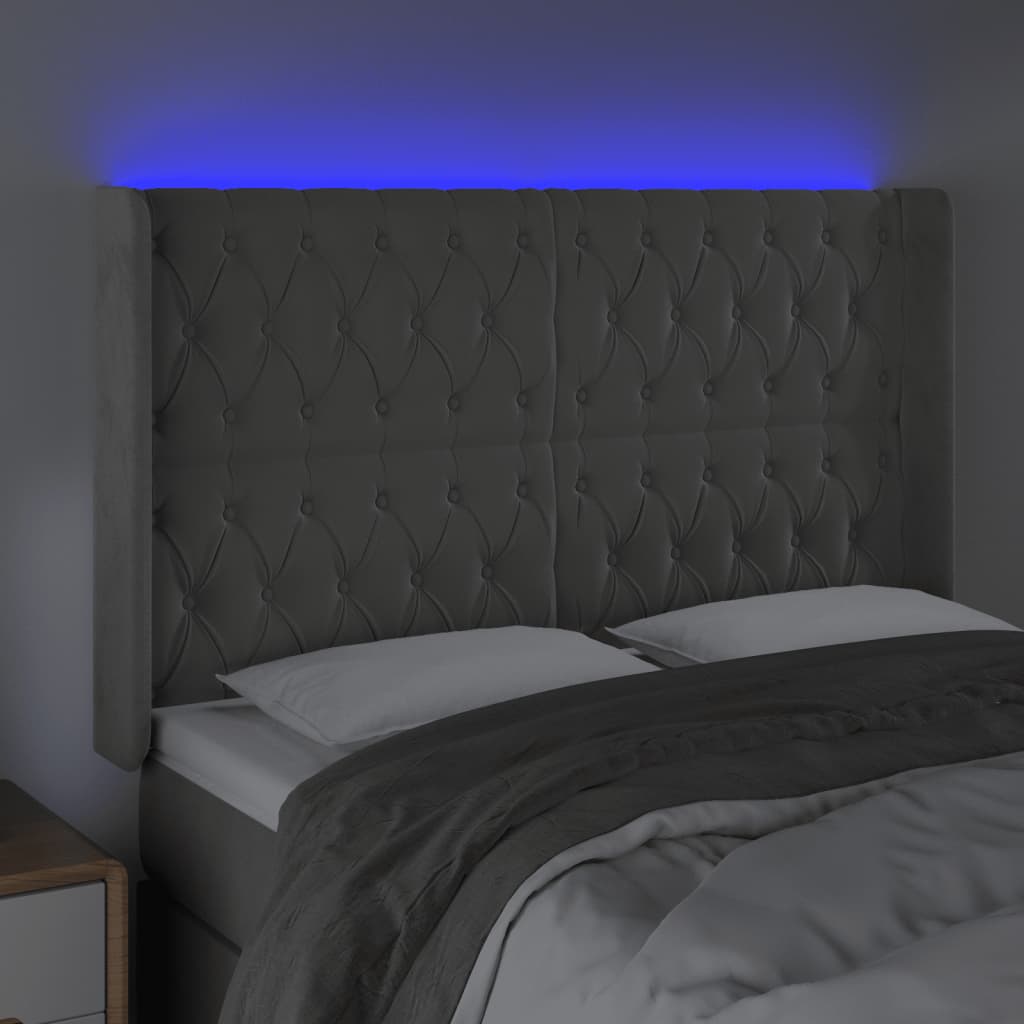 Hoofdbord LED 163x16x118/128 cm fluweel lichtgrijs is nu te koop bij PeponiXL, paradijselijk wonen!